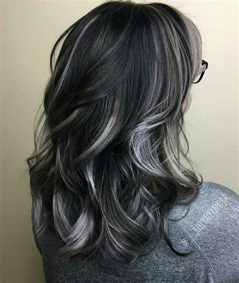 grey highlights in dark brown hair